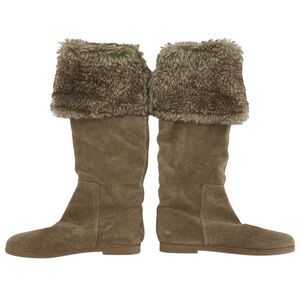 Sam Edelman Size 7 Orlando Over The Knee Boots Tan Taupe Suede Faux Fur Cuff